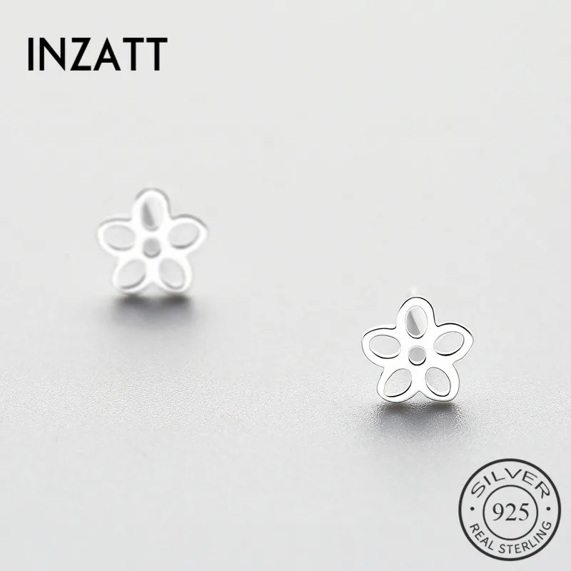 INZATT Minmalist Настоящее серебро 925 проба серьги гвоздики полые цветок Мода Изысканный для женщин подарок девушки ювелирные изделия Bijoux