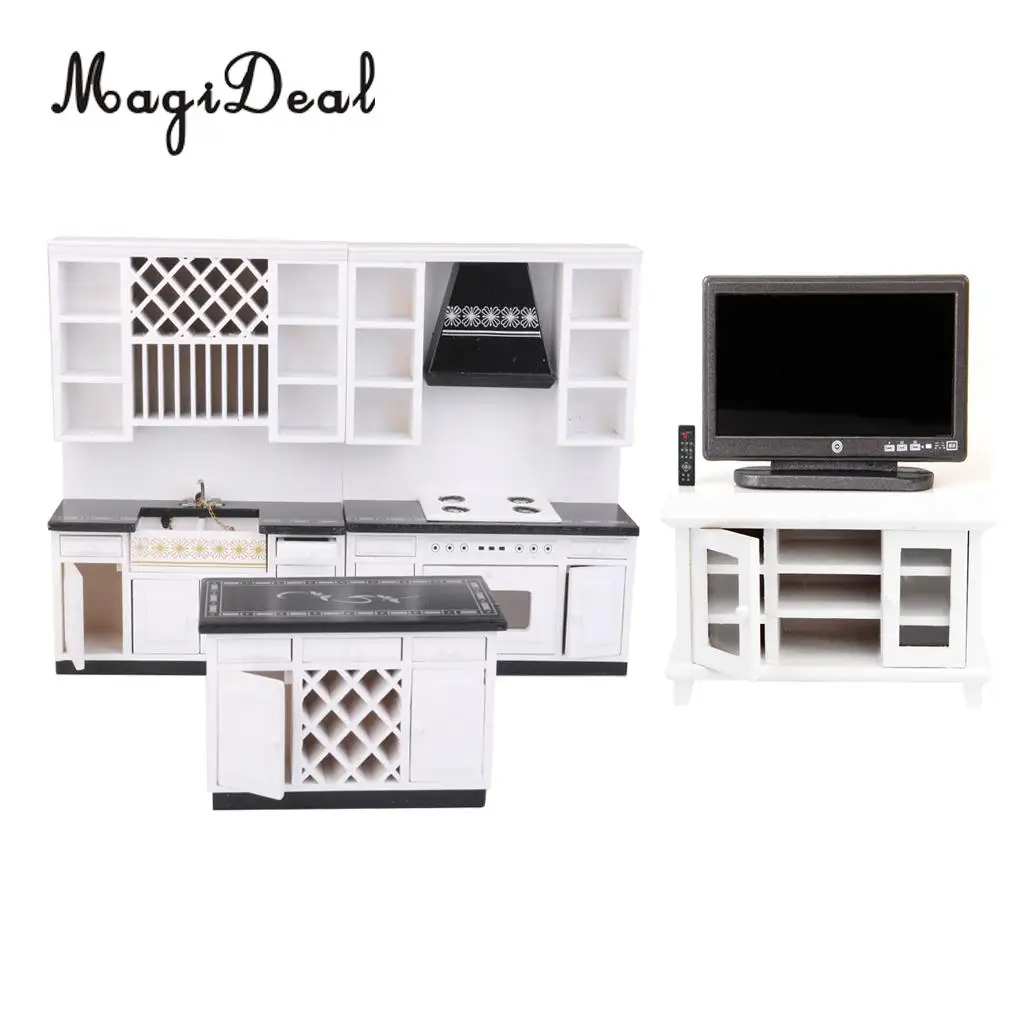 

Delicate 1/12 White Kitchen Cabinet & Television & TV Cabinet Dollhouse Dining Room Living Room Accessories