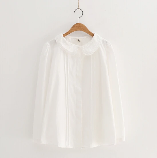 Белая рубашка с кружевным воротником в стиле Питера Пэна, блузка mori girl, осень