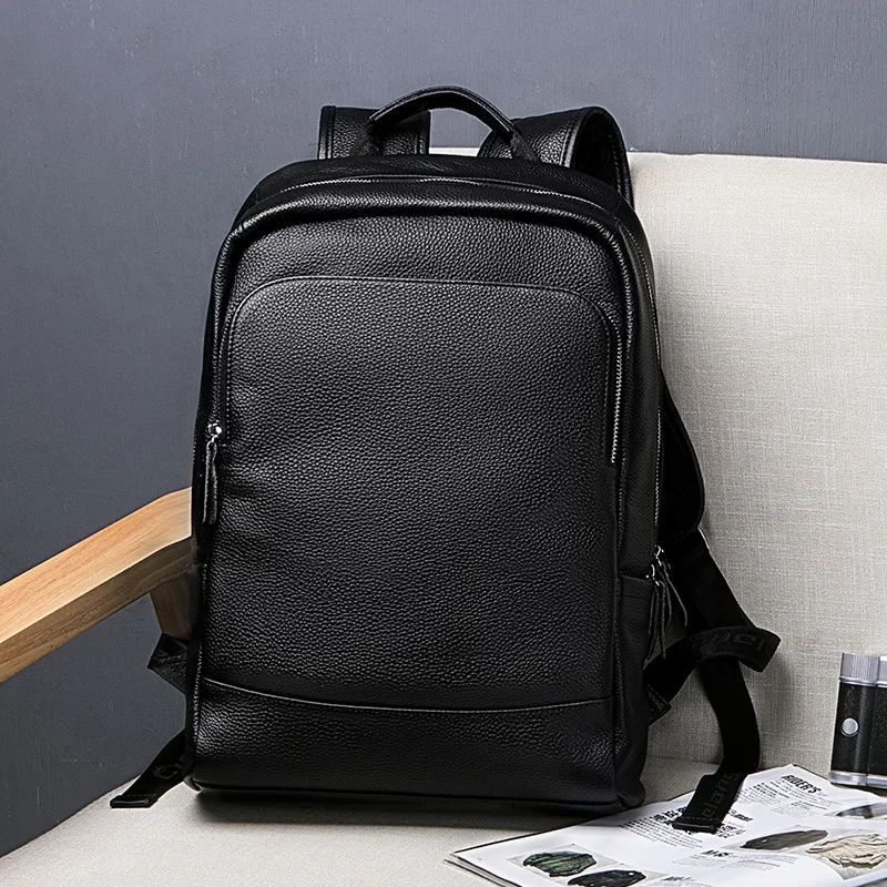 LIELANG Men's Backpack Simple High Quality Leather Backpack Male Leather Fashion Trend Youth Leisure Travel Computer Bag