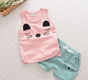 

2016 Cartoon Summer Baby girl Clothing Set Tank Vest Top + Shorts Kid girl Summer Sleeveless Set Children girl Clothes Set