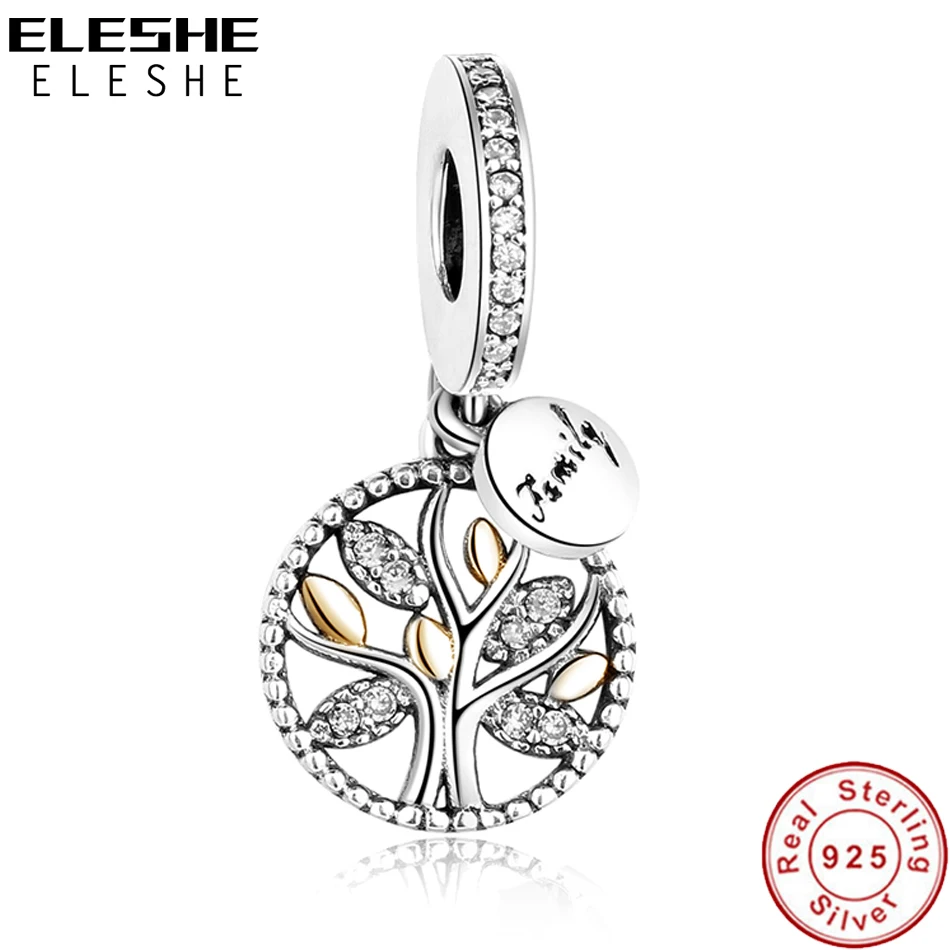 

3 Colors Real 925 Sterling Silver Family Tree Dangle Charm Beads Fit Original European Bracelet Authentic Luxury DIY Jewelry