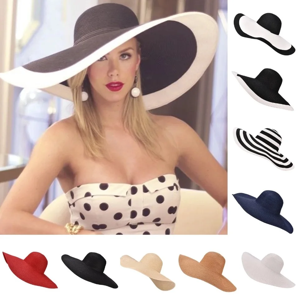 

Huge Brim Sun Hats 7.1''/18cm Paper Straw Summer Hats for Womens Ladies UV Protect Floppy Beach Hats Kentucky Derby Party Dress