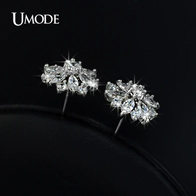 UMODE Luxury Round and Marquise cut Cubic Zirconia Stone Cluster Flower Stud Earring For Women Birthday Bijouterie UE0018