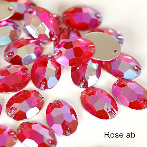 Oval Colorful Resin Sew On Rhinestones Flatback Sewing Rhinestone Resin Crystal Sew-On Rhinestones for Wedding Dress B3802 - Color: Rose AB