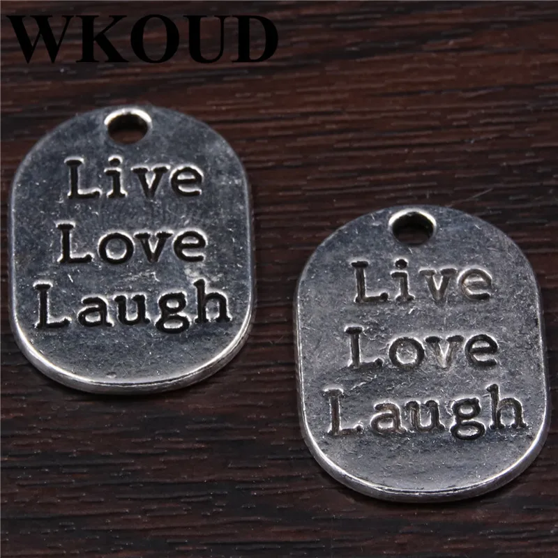 

WKOUD 10pcs Antique silver live love laugh letter charm pendant DIY jewelry production findings 24x16mm A207