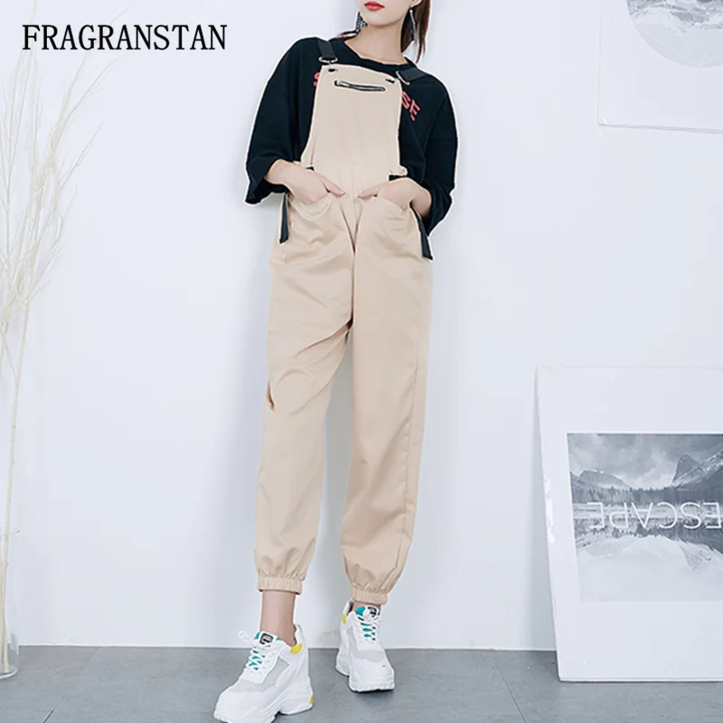 

Female 2018 Spring Summer New Sleeveless Vest Jumpsuits Personality Fashion Khaki Women Playsuits Casual Loose Rompers JQ751
