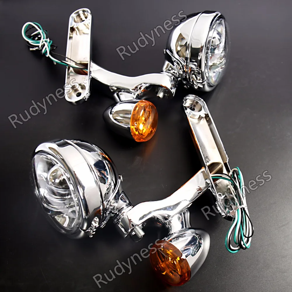 Chrome LED Auxiliary Lighting Bracket&Turn Signals For Harley Electra