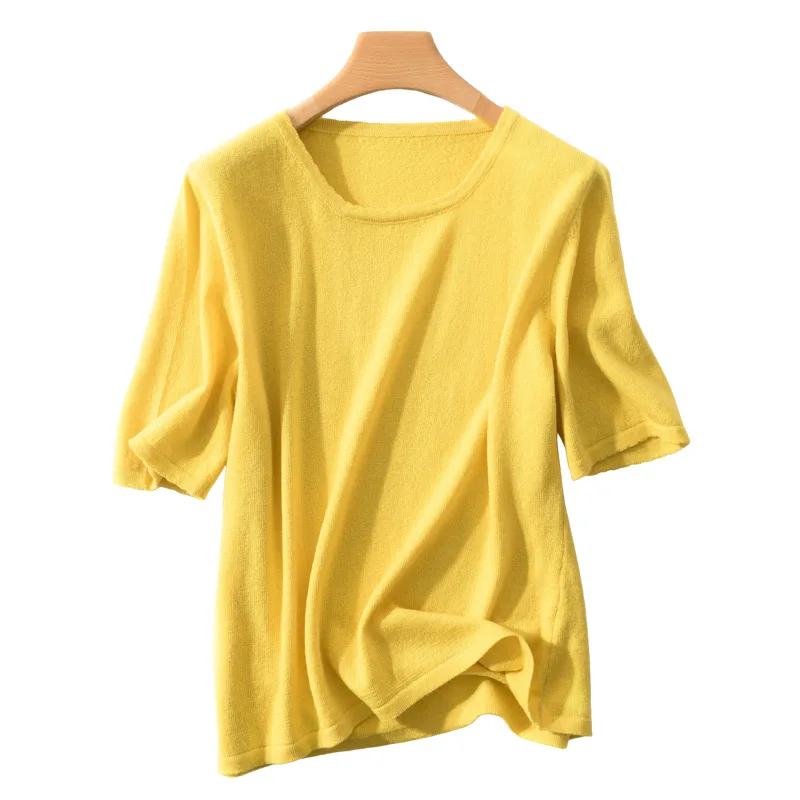 

2019 New Arrivals Summer T-shirts Women Korean Fashion Solid T Shirt Woolen Knitted T-shirt O Neck Short Sleeve Tee Tops Female