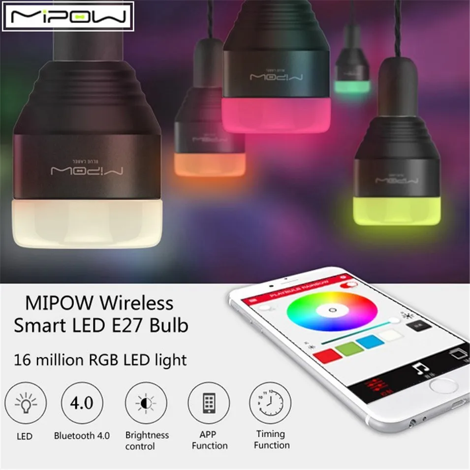 MIPOW Bluetooth умный светодиодный светильник 5 Вт E27 Playbulb приложение смартфон группа управления светодиодный с регулируемой яркостью изменение цвета умная подсветка