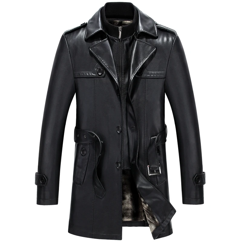6677 Новая модная зимняя мужская одежда пальто из натуральной кожи пальто из овечьей кожи Длинный плащ
