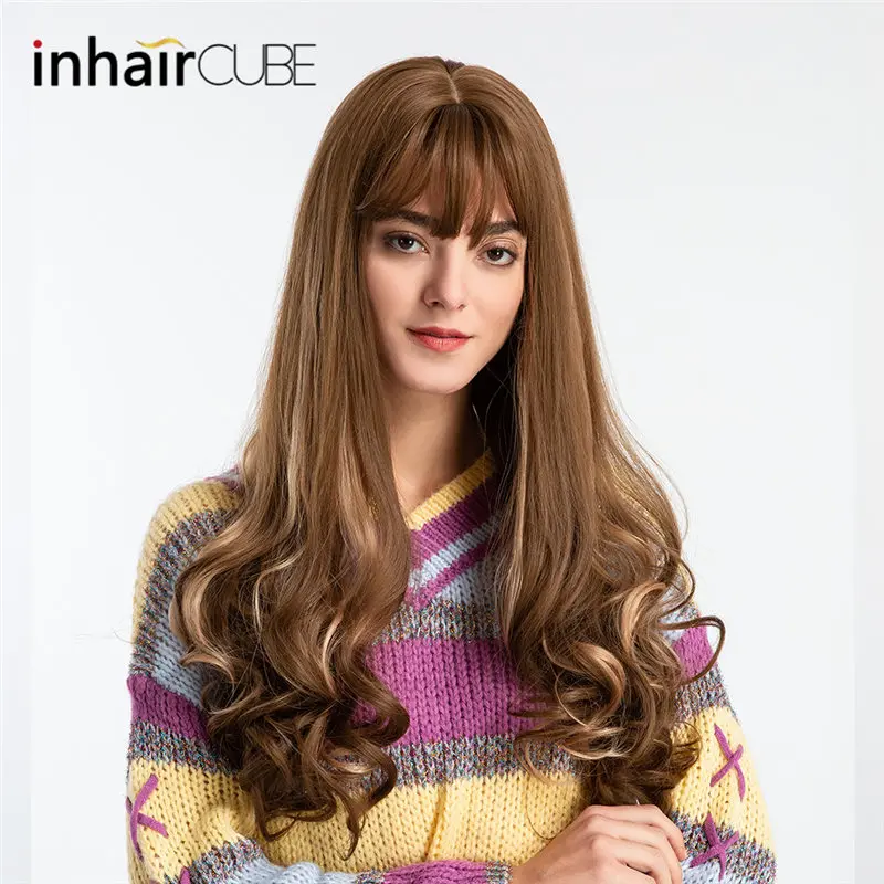 

Inhair Cube Long Wavy Grey Wigs 26 Inches Natural Women's Wig Party Heat Resistant Synthetic Fake Hair pieces