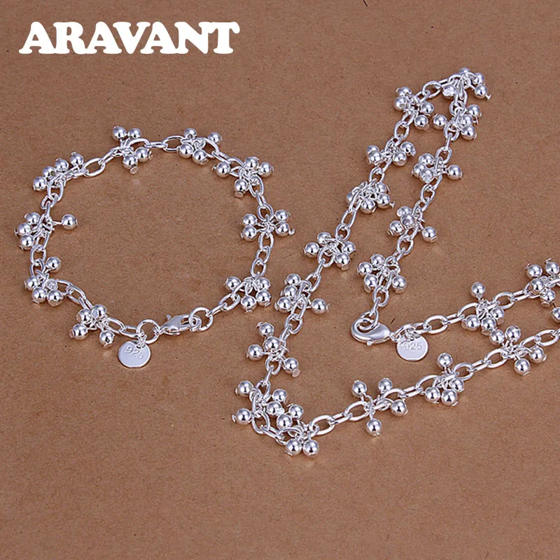 

New Fashion 925 Silver Jewelry Set Fashion Smooth Grapes Balls Beads Bracelet Necklace For Women Party Jewelry