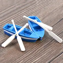 2 Sets Lovely Little Boats with Paddles Handmade Resin Crafts Dollhouse Fairy Garden Figurines DIY Decor