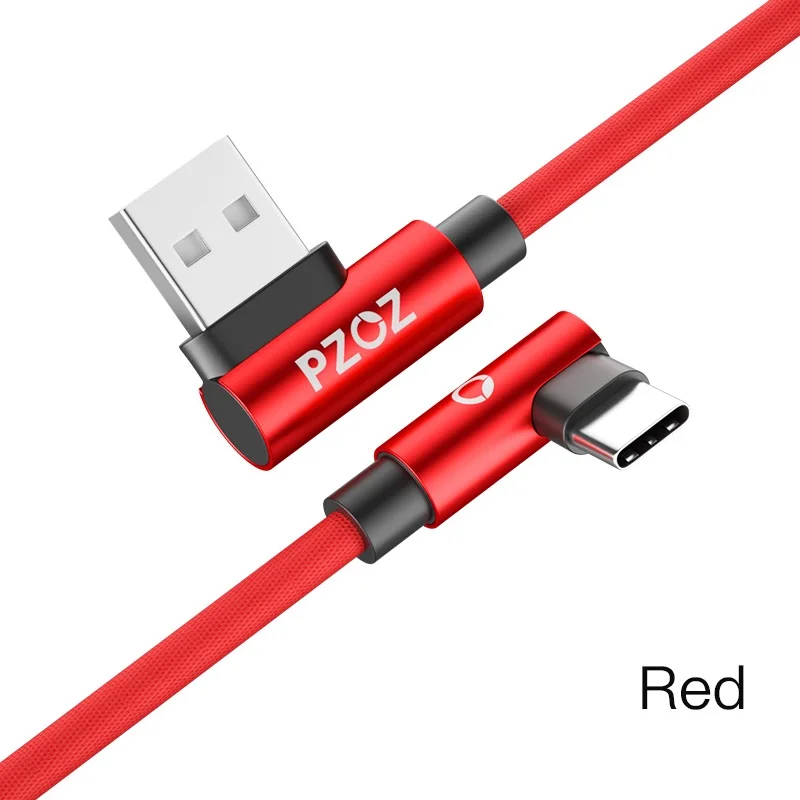 PZOZ usb type C 90 градусов быстрая зарядка usb c кабель type-c кабель для передачи данных зарядное устройство usb-c для samsung S9 s8 Note 9 huawei mate 20 Pro - Цвет: Red