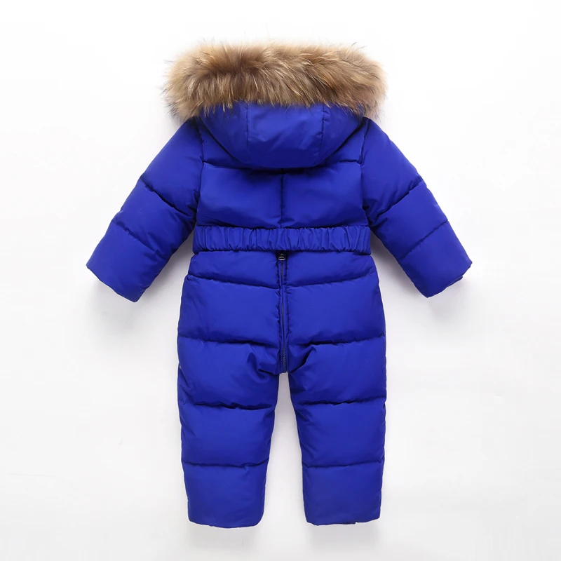  Children Winter Duck Down Jumpsuit for Baby Boys Girls Snowsuit Rompers Overalls Thick Warm Real Fu