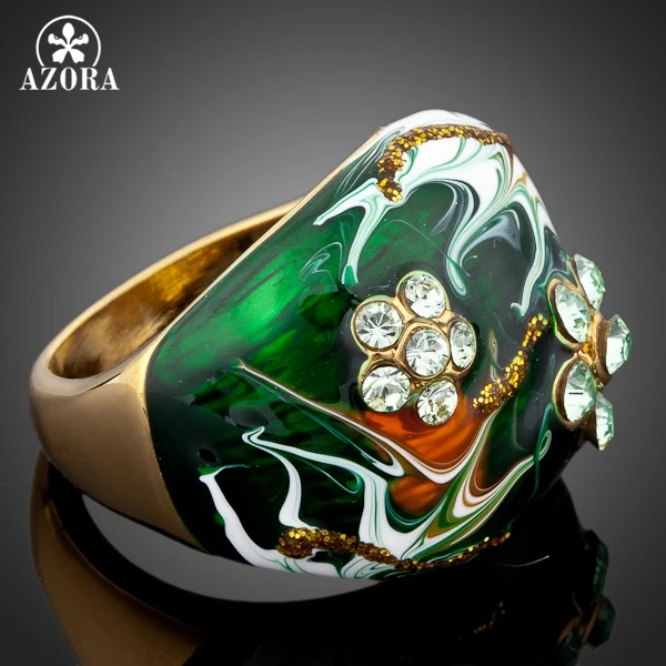 AZORA уникальный дизайн золотого цвета цветок Stellux Австрийский Кристалл картина маслом шаблон кольцо TR0054