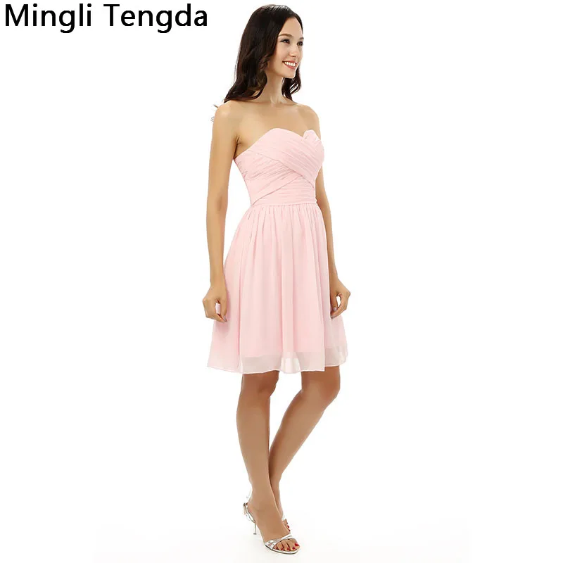 Mingli Tengda Новинка 2017 года розовый шифон платье подружки невесты es короткая плиссированная платье подружки невесты Простой Милая Robe Demoiselle D'honn