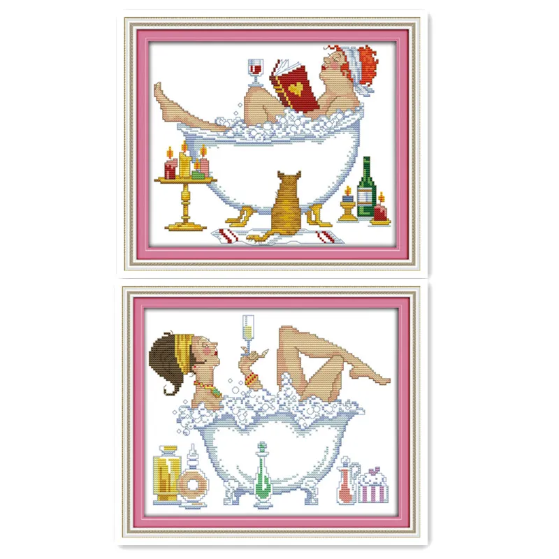European style bathing beauty leisurely life beautiful picture hand embroidery cross stitch furniture decoration hanging picture