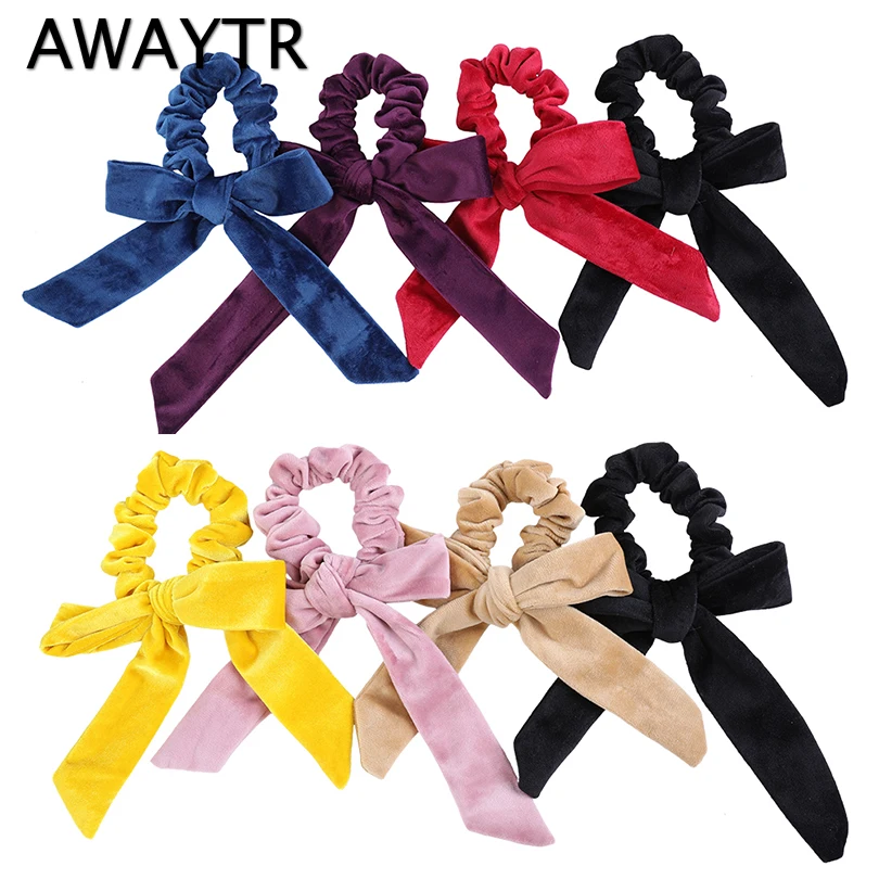 Goedkoop AWAYTR 4 stks partij Fluwelen Elastische Haarband Vrouwen Zoete Boog Touwen Scrunchies Meisjes Haar Banden Vrouwen Haar Accessoires Snelle Verzending