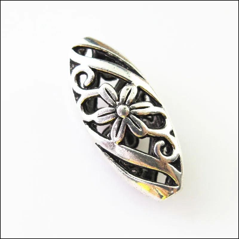 

New 4Pcs Tibetan Silver Oval Flower Spacer Beads Charms 10x23mm
