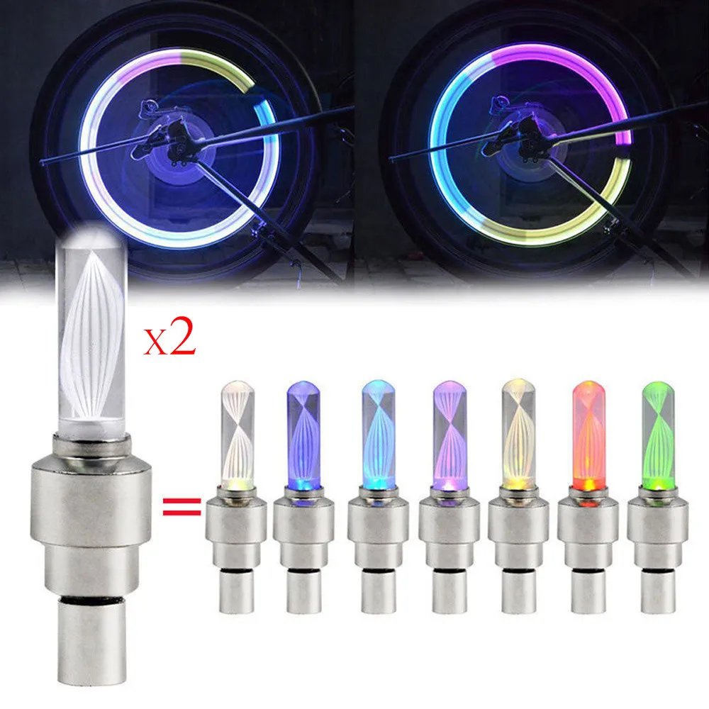 Sale 2pcs Bike Car Motorcycle Wheel Tire Tyre Valve Cap Flash LED Light Spoke Lamp Flash Light New arrival Bicycle Accessories 0