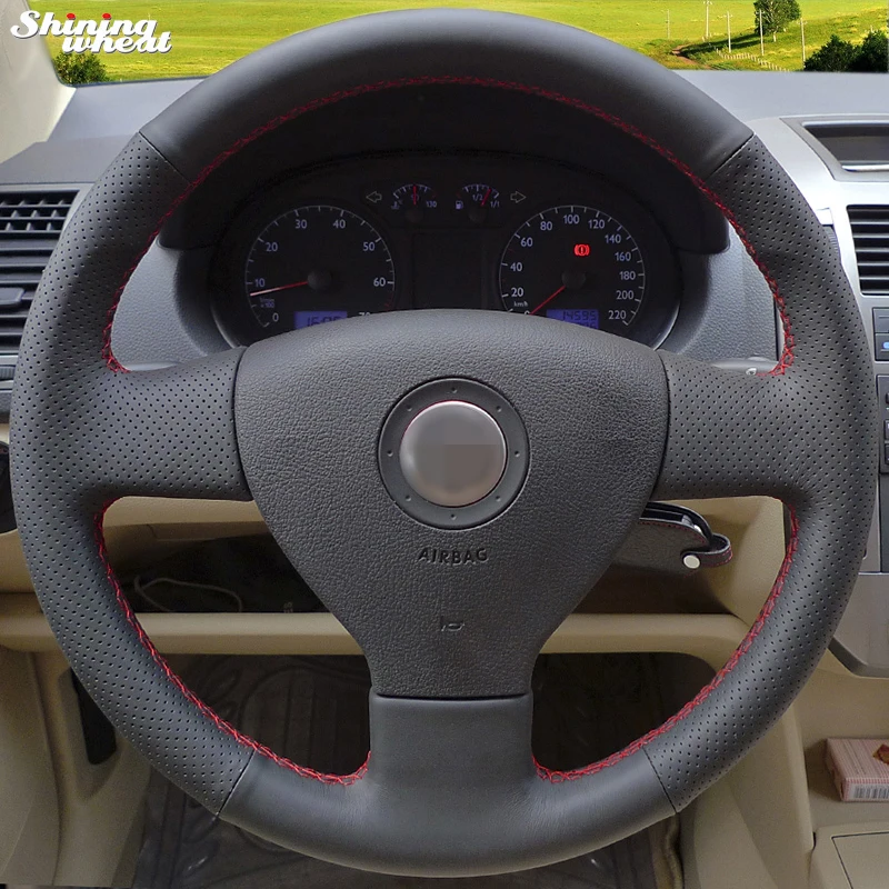 Black Leather Hand-stitched Car Steering Wheel Cover for Volkswagen Old VW Golf Polo Sagitar Lavida 2010 Polo