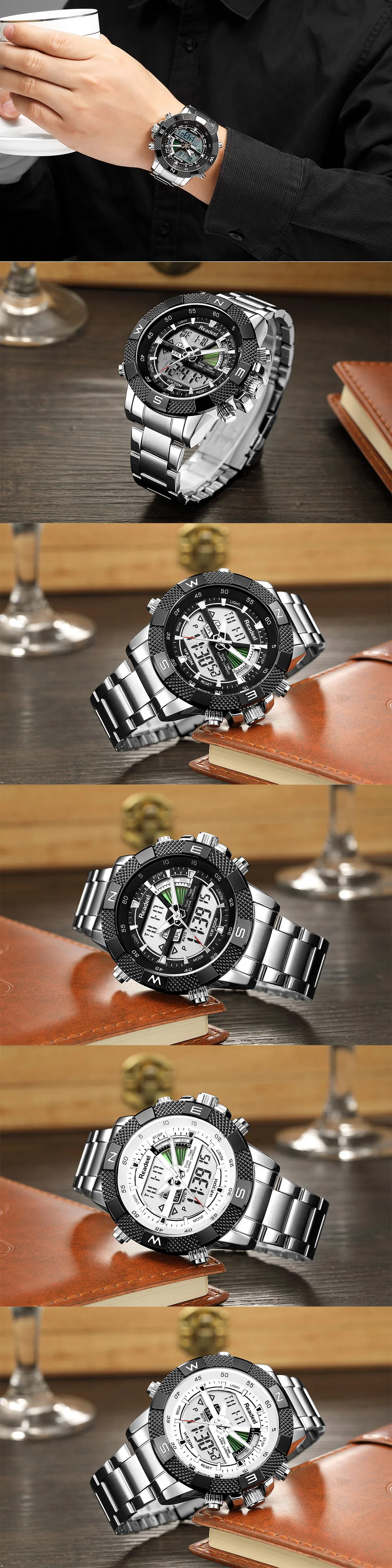 Relogio Masculino, светодиодные мужские часы, Лидирующий бренд, Роскошные Кварцевые часы, мужские повседневные полностью стальные мужские военные водонепроницаемые спортивные наручные часы