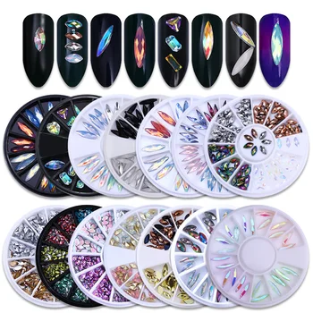 

Nail Art Rhinestone Marquise Studs Rivet Multi-size AB Color Holo Laser 3D Nail Decoration in Wheel
