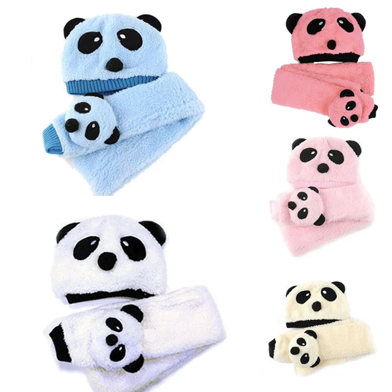 Носки для малышей с милым рисунком панды, детские шляпы для мальчиков и девочек Зимняя Детская шерстяная одежда Кепки детская шапочка и шарф BP02