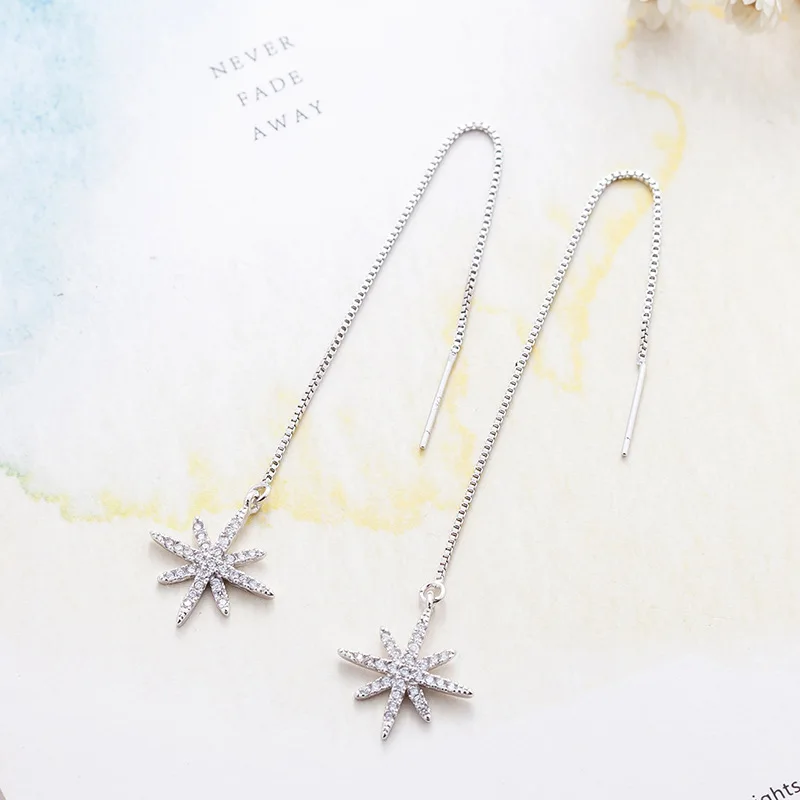 

DreamySky Pure 925 Sterling Silver Snowflake Earrings For Women Wedding Jewelry Brincos Pendientes Drop Shipping