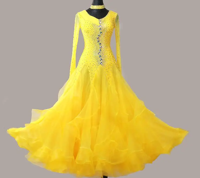 

Competition ballroom Standard dance dress dance clothing,ballroom waltz dresses Ballroom Dance Dress waltz dress yellow