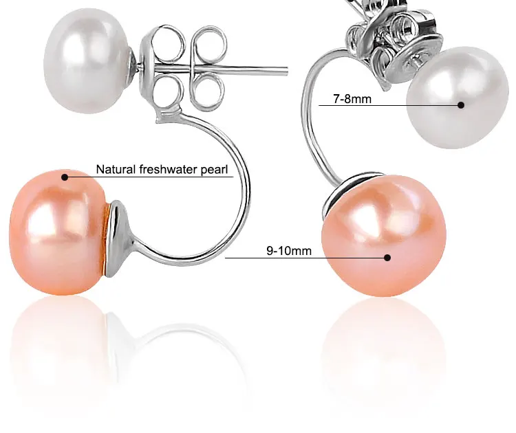 [NYMPH] Double Pearl Earrings For Women Pearl Jewelry Natural Freshwater Pearl Stud Earrings 925 Silver Fine Jewelry E205F
