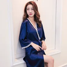 Бренд thoshine Весна, лето, Осень Китай атласные шелковые набор женских халатов на халате и ночная рубашка с кружевом в стиле пэчворк Женская одежда для сна