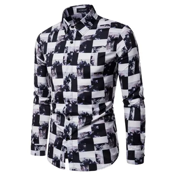 

YS023 Fall 2019 New Fashion Spring &Autumn Clothing Lapel Joker Men's Long Sleeve Digital Printing Shirt