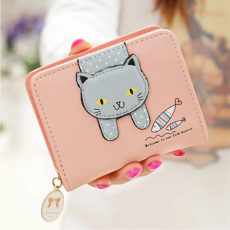 Cartera mujer corta Linda cremallera dibujos sprout gato estampado señora billetera de dinero|Carteras| - AliExpress