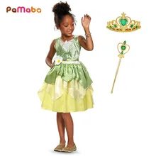 4 От 6 до 8 лет, одежда принцессы и лягушки для девочек детские летние зеленые вечерние платья платье трапециевидной формы, маскарадный костюм принцессы тианы
