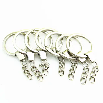 

High Quality Silver Keyring Keychain Split Ring with Short Chain Key Rings Women Men DIY Key Chains Accessories 50pcs/lot