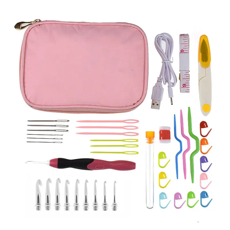 Looen 2.5mm-6.5mm Rechargeable LED Crochet Hook Set Heads Scissors Needles Accessories Knitting Needles Set With Waterproof Bag