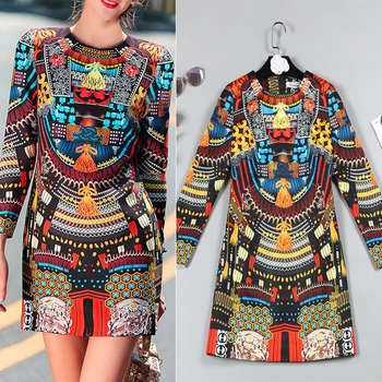

New spring women's dress and buttocks dress in autumn long sleeves long sleeves old prints and short s