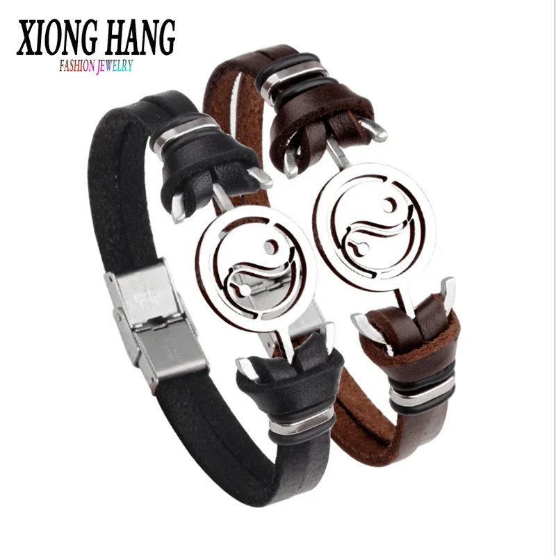 

XiongHang 2018 Fashion Tai Chi Wristband Black Punk Rubber Silicone Stainless Steel Men Bracelets Bangles Pulseras Hombre Caucho