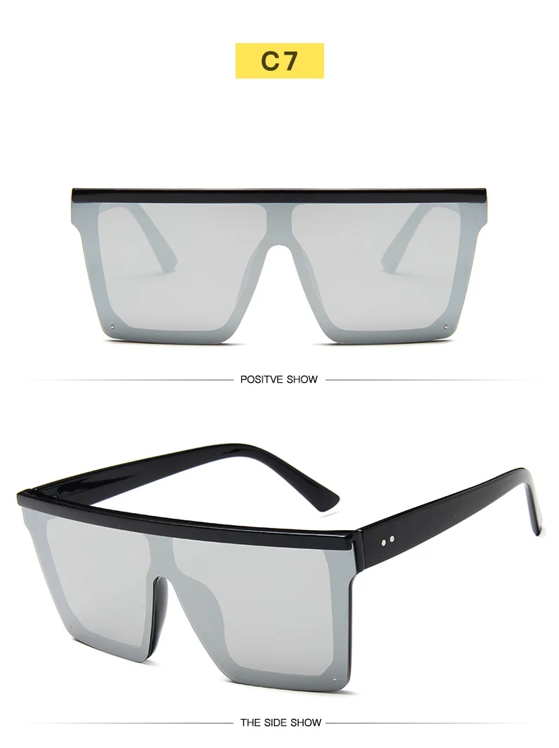 Модные женские Квадратные Солнцезащитные очки больших размеров, фирменный дизайн, классический летний стиль, яркие цвета, плоская оправа, очки - Цвет линз: C7