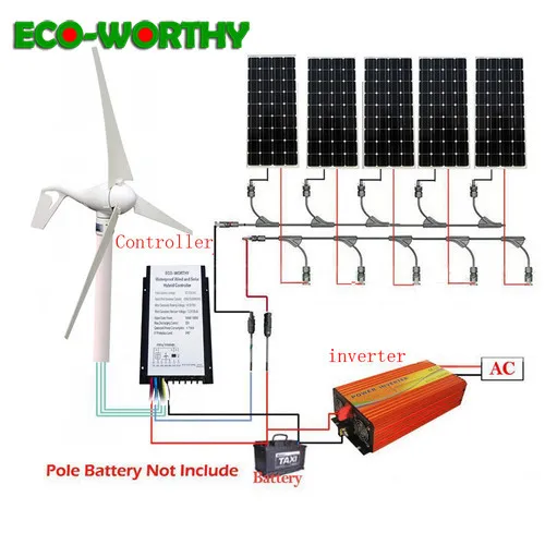 ECOworthy 900 Вт 12 100 в/12 220 В ветряная солнечная гибридная система: 400 ветряной турбины