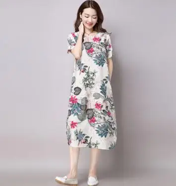 Maternity Dresses 2019 Summer Large Size Short-sleeve Pregnancy Clothes Floral Cotton Linen Dress for Pregnant Women QL8388