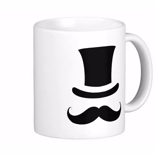 mustache moustache top hat two tone white coffee mugs tea mug
