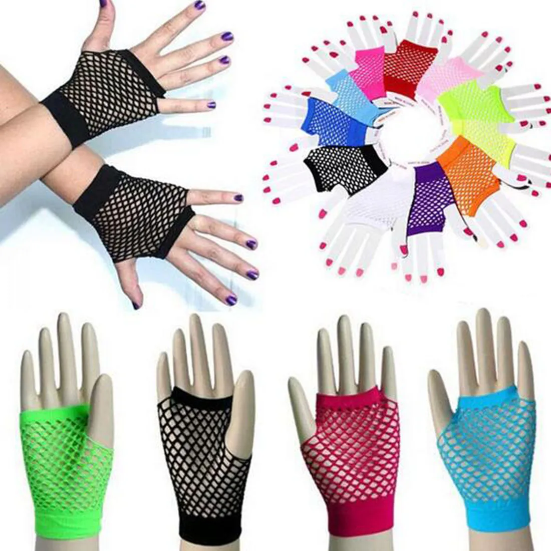 

2017 New 1 Pair Summer Women's Fashion Sexy Elastics Fishnet Female Gloves Lace Fingerless Wrist Length Costume Mittens