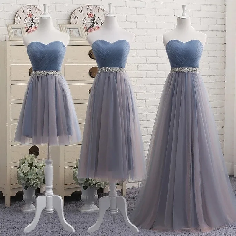 Preise Brautjungfer Kleider Elegante 2019 Lange Grau Blau Strass Gürtel Hochzeit Party Kleider Schlank Bankett Homecoming Party Prom Kleider