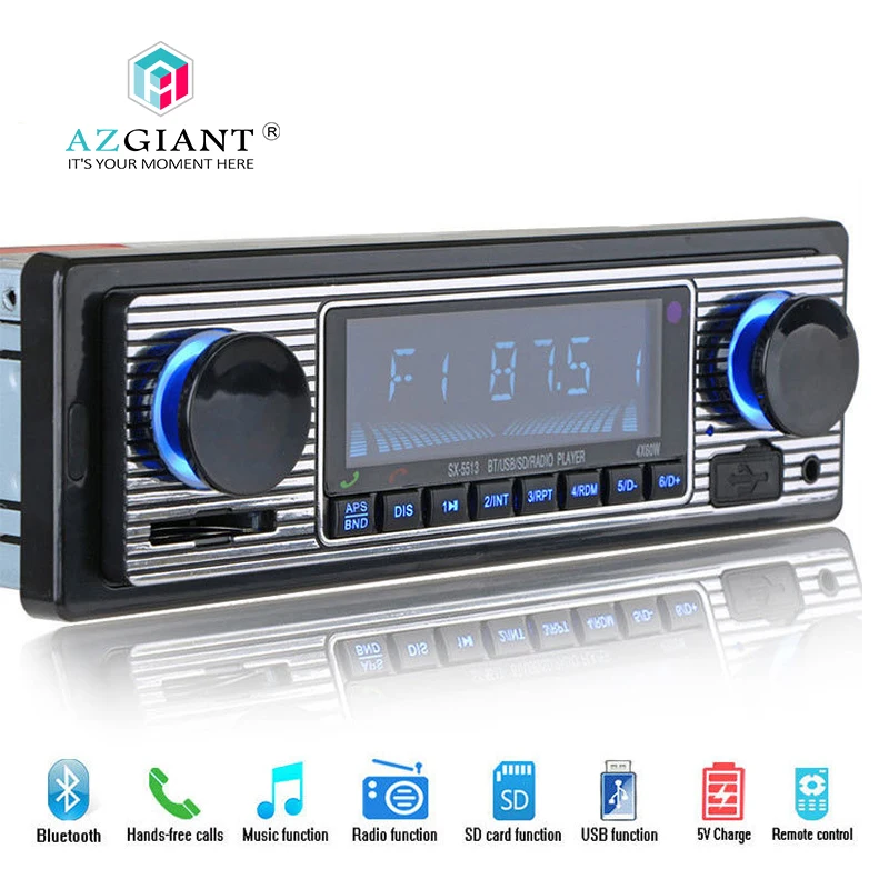 12 В Bluetooth 1din винтажный автомобильный радиоприемник MP3 плеер стерео USB AUX