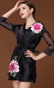 Высокое качество, Осенний элегантный длинный Тренч для подиума, Женский Тренч из органзы с вышивкой, платье a1416 - Цвет: black
