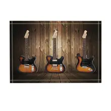 Западный декор, три гитары, музыкальные инструменты, против деревянных досок, коврики для ванной, нескользящий дверной коврик, пол, прихожей, коврик для входной двери